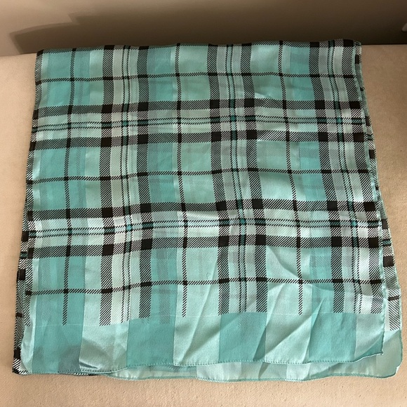 Teal and Black Plaid Scarf - Picture 1 of 6